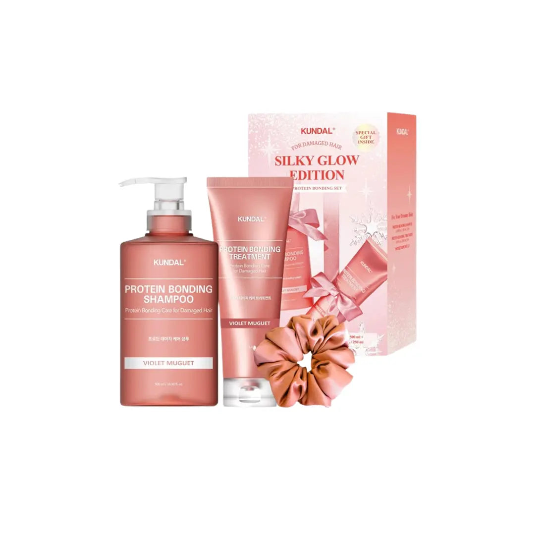 KUNDAL Holiday Silk Glow Edition Protein Bonding Care Shampoo 500ml + Treatment 250ml + Hair Scrunchie KUNDAL