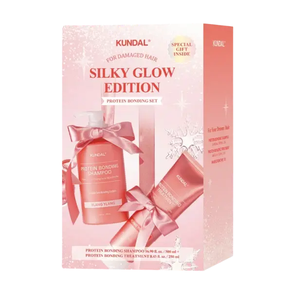 KUNDAL Holiday Silk Glow Edition Protein Bonding Care Shampoo 500ml + Treatment 250ml + Hair Scrunchie KUNDAL